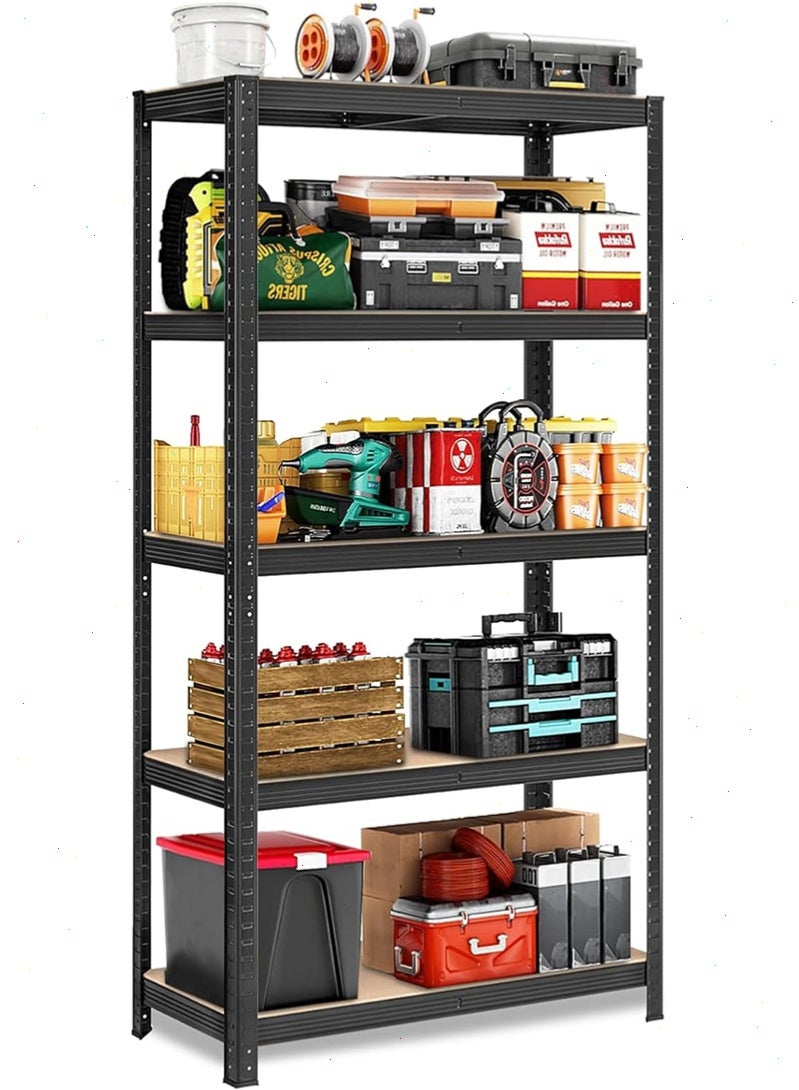 Yoawllty 5-Tier Storage Shelf Organizer, Adjustable  Storage Shelve, Assembly Metal Shelving Unit for Kitchen, Garage, Warehouse & Basement (Black) - Image 1